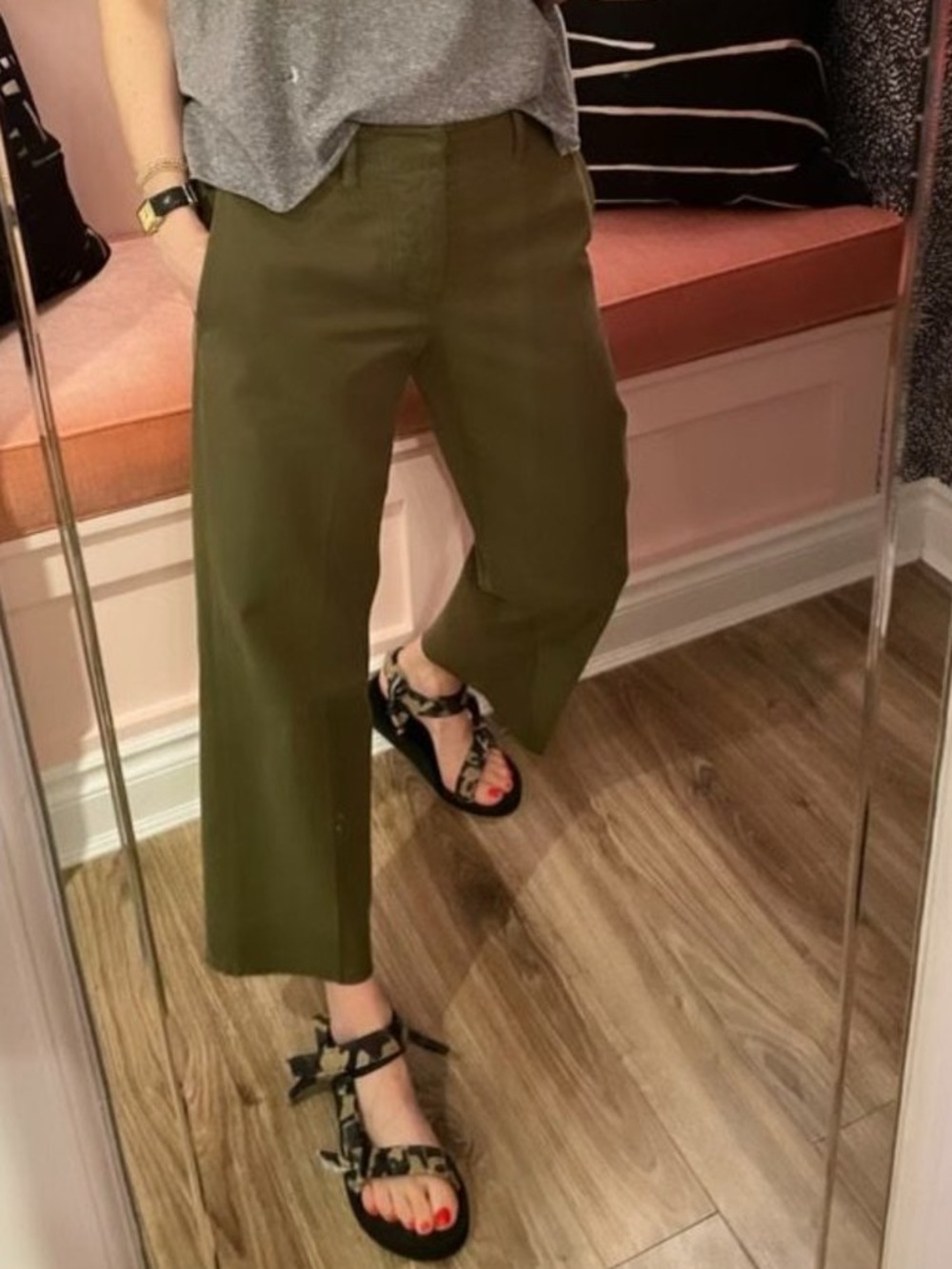 Frame denim tomboy released hem green crop trouser